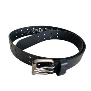 🇨🇦 Levi’s Double Perforated Black Leather Belt Large Wide Silver Prong Boho